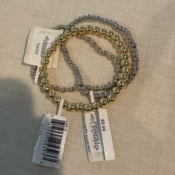 Brand New Set/4 Bead Stretch Bracelets. 2 Gold, Silver, & mixed Gold and Silver - Picture 14 of 16
